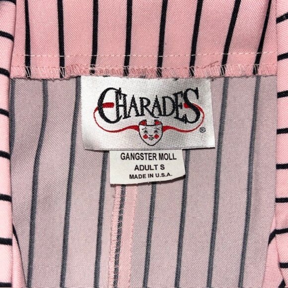 Charades Gangster Moll Suit Costume Pink Double Breasted Pin Striped Suit Small - Picture 6 of 8